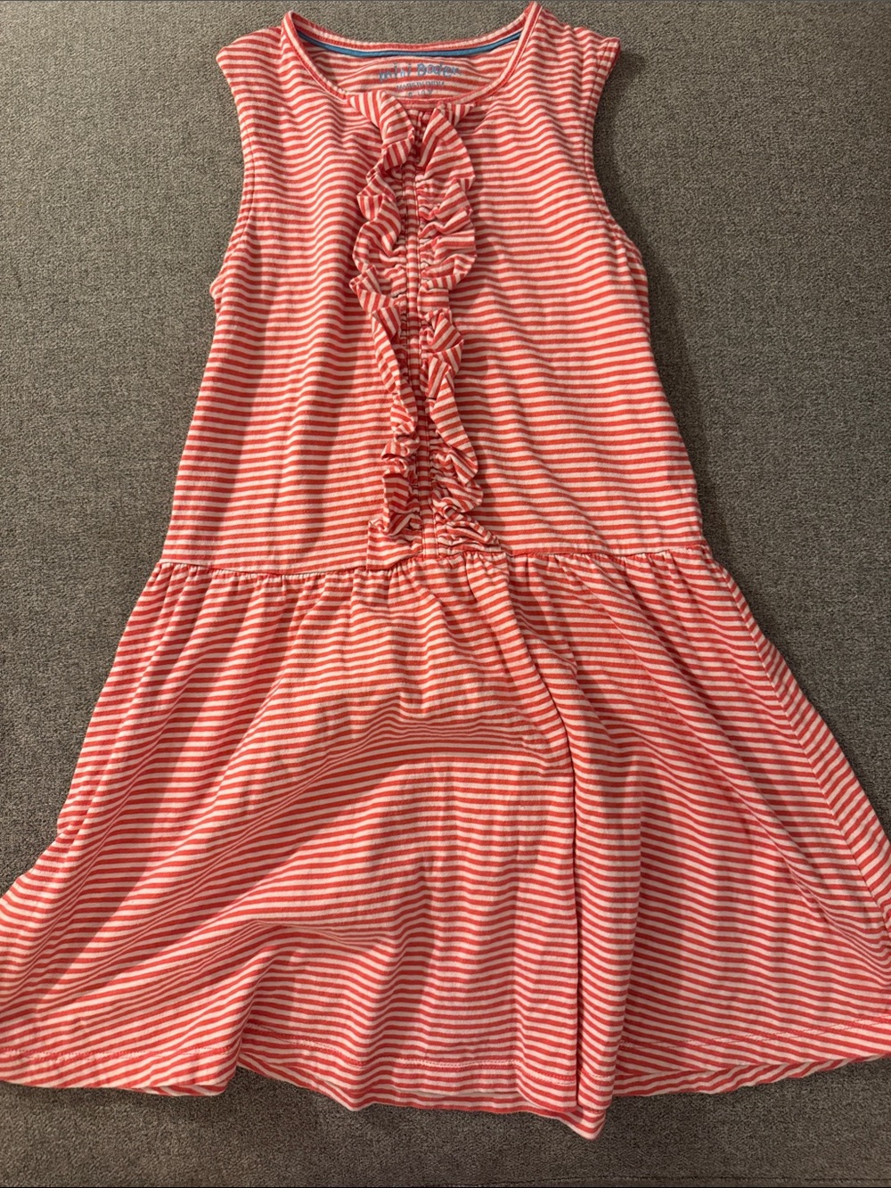 3/$15- Girls' Red & White Stripe Ruffle Front Sleeveless Dress